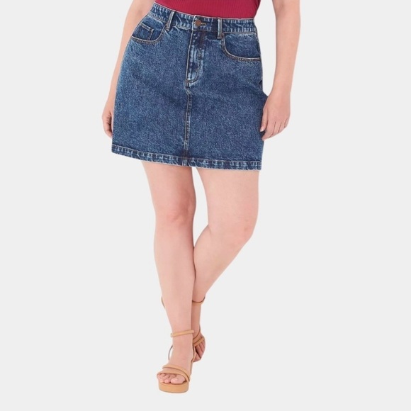 Lane Bryant Womens Denim Mini Skirt Size 28 Blue Jean Pockets Stretch NEW - Picture 1 of 10